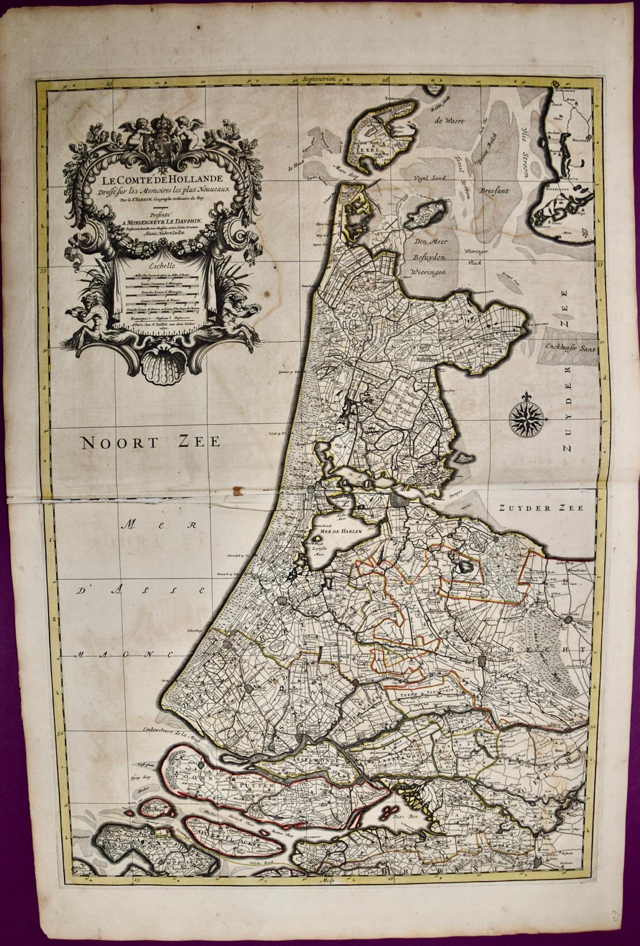 Nicholas Sanson d'Abbeville Print - North Holland, Netherlands: A Large 17th C. Hand-colored Map by Sanson & Jaillot