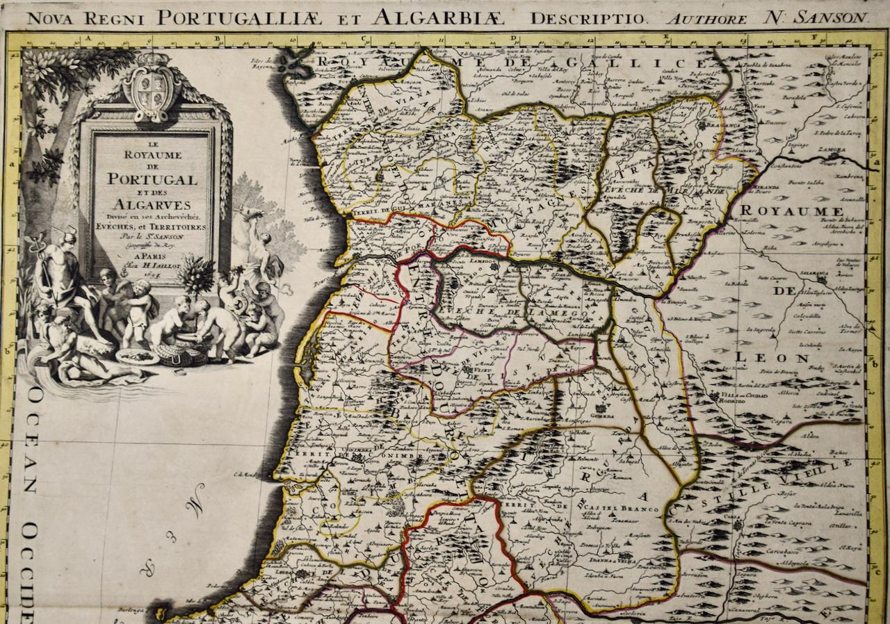 Portugal: A Large 17th Century Hand-colored Map by Sanson and Jaillot - Print by Nicholas Sanson d'Abbeville
