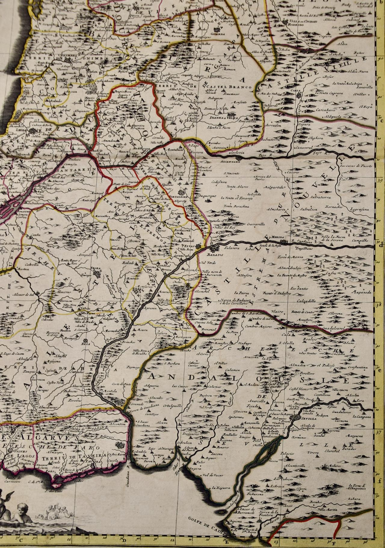 Portugal : Grande carte du 17ème siècle colorée à la main par Sanson et Jaillot en vente 2