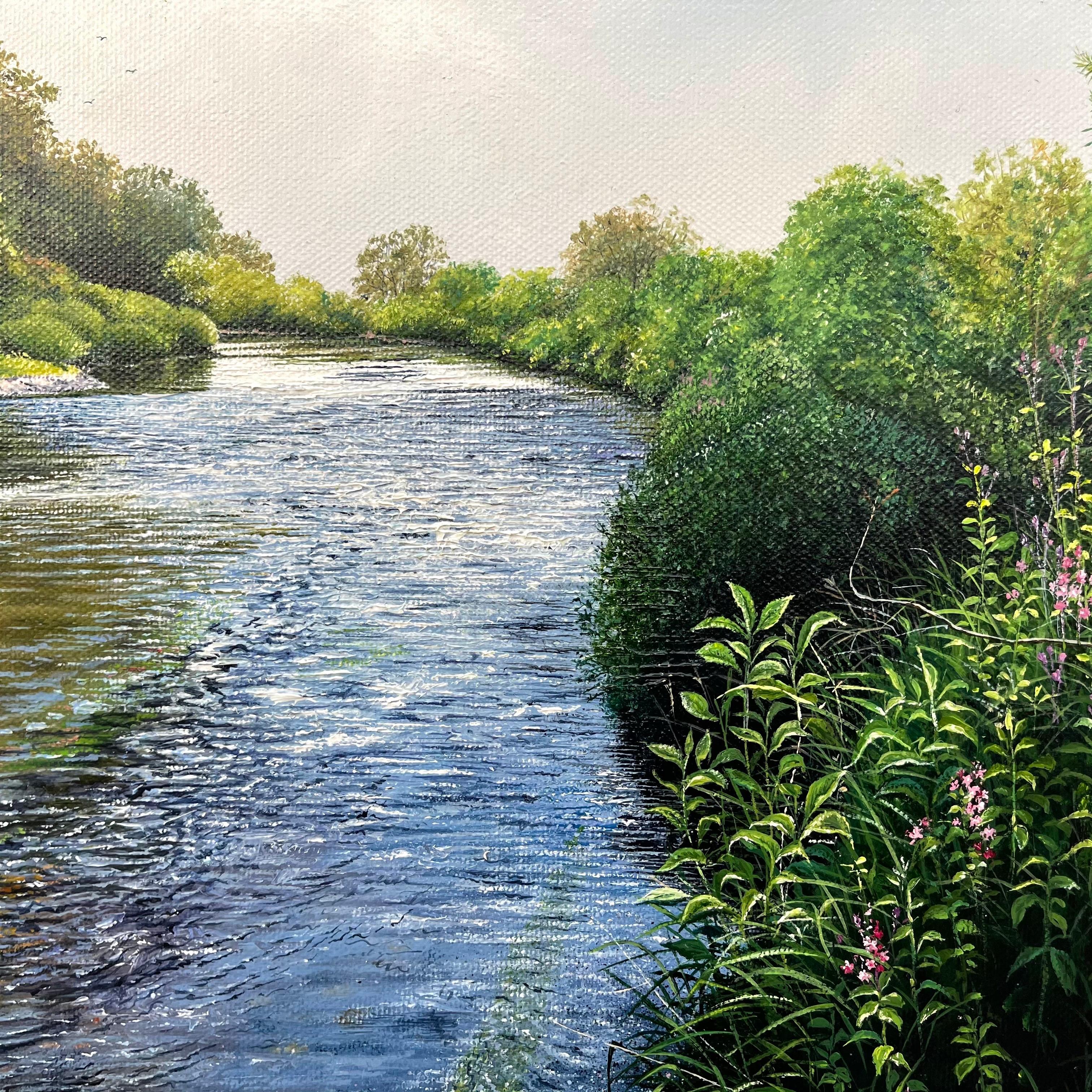 Light Reflections on the River Landscape Painting by British Photorealist Artist 6