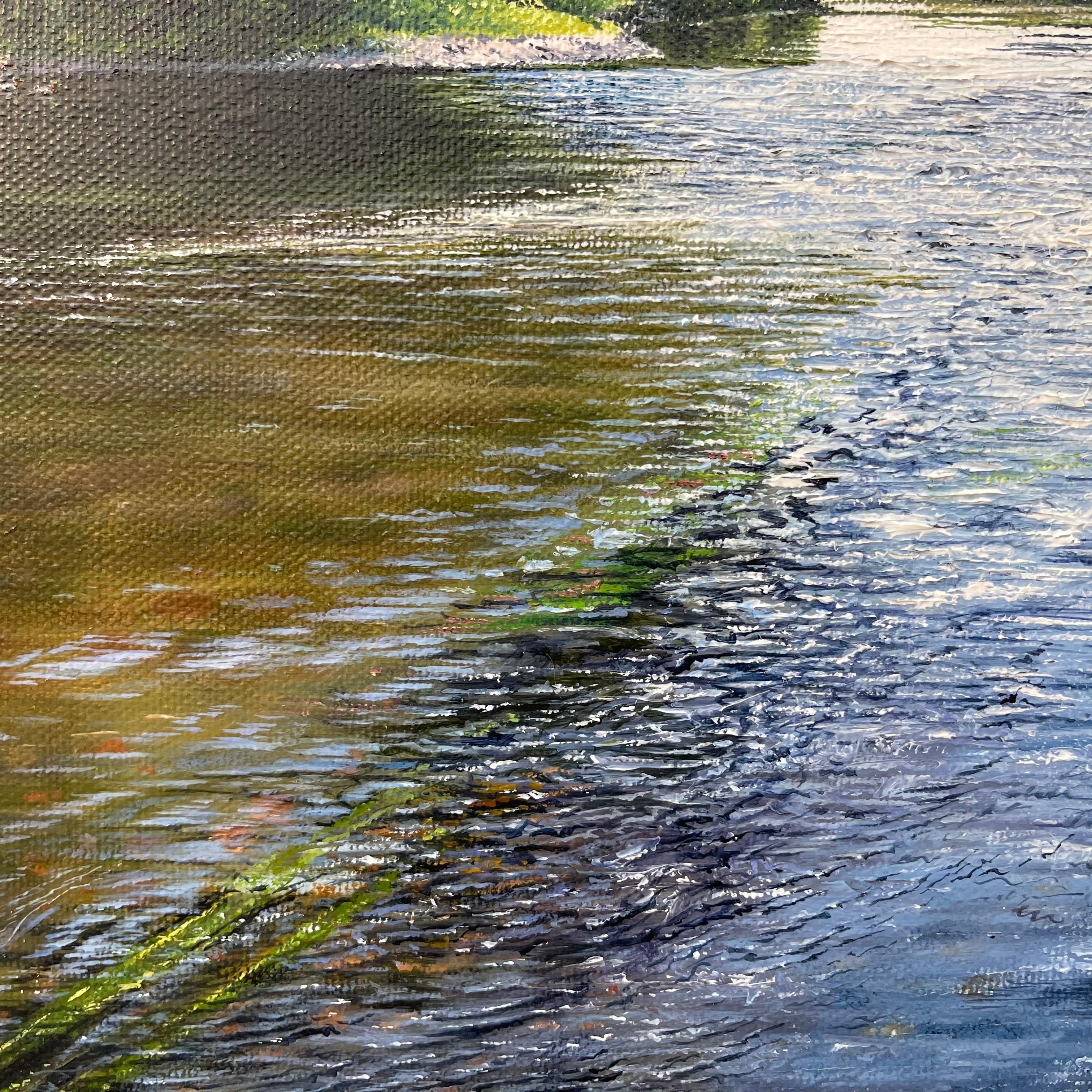 Light Reflections on the River Landscape Painting by British Photorealist Artist 7