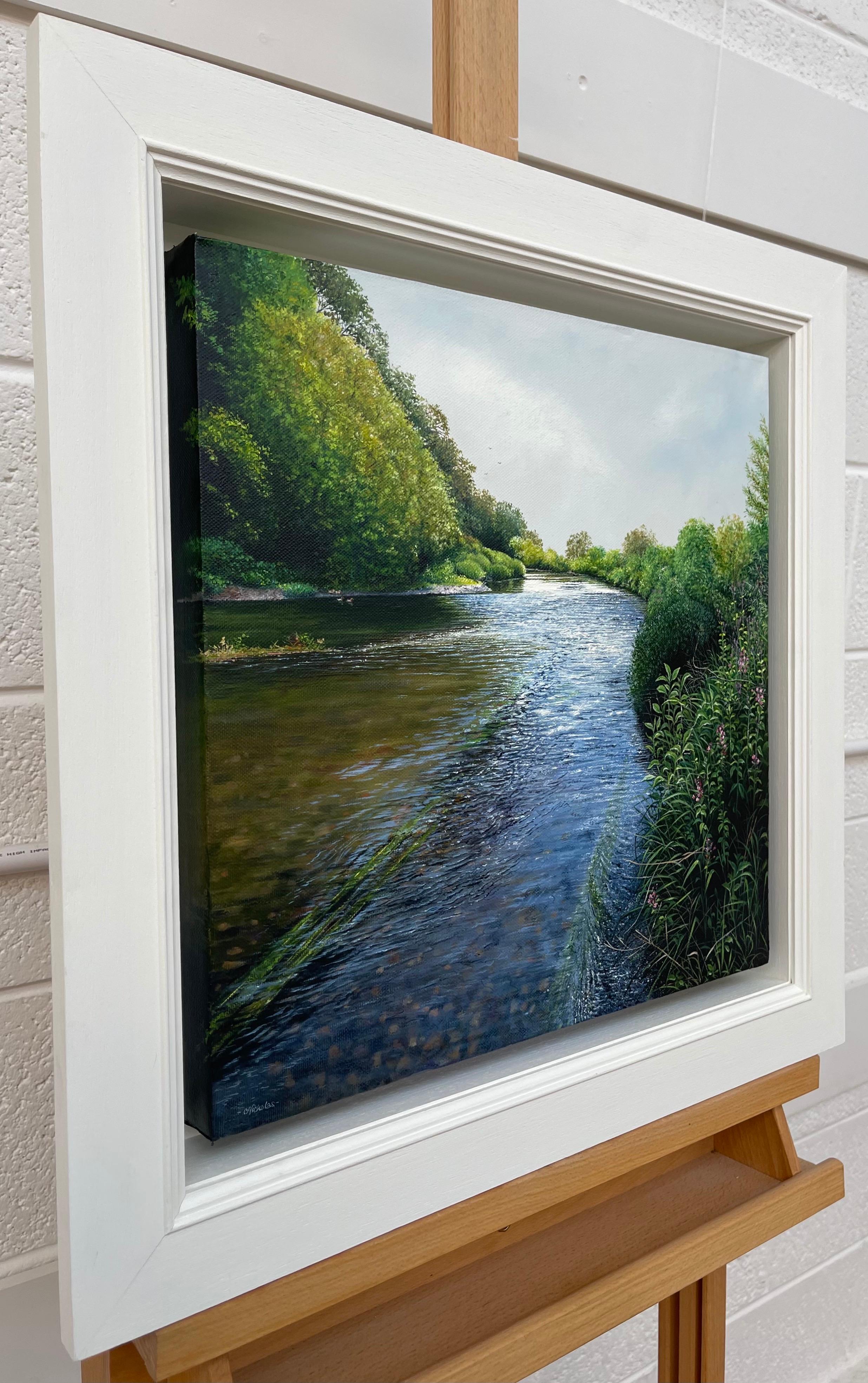 Light Reflections on the River Landschaftsgemälde des britischen Fotorealistischen Künstlers – Painting von Nicholas Smith