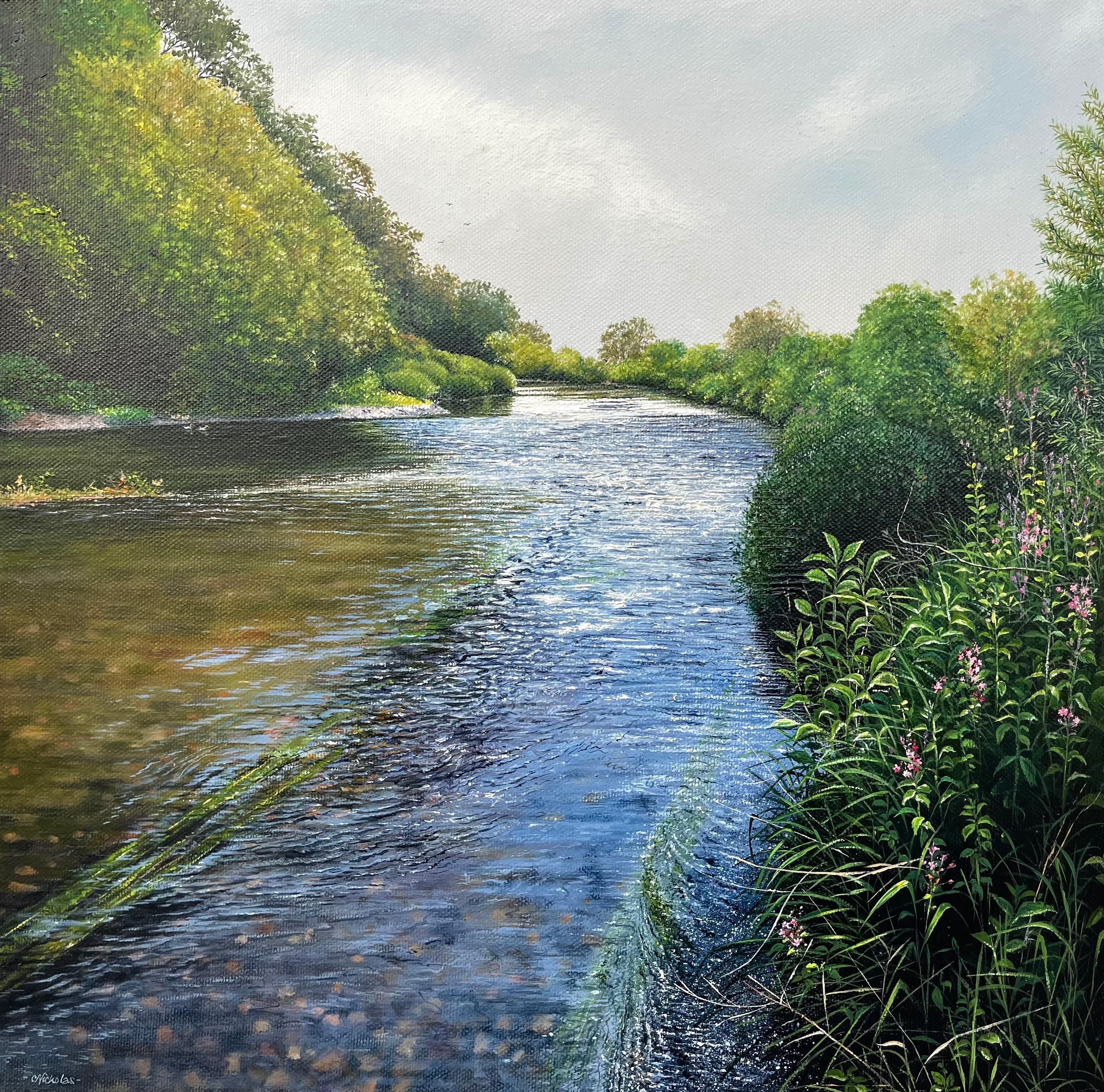 Light Reflections on the River Landscape Painting by British Photorealist Artist 1