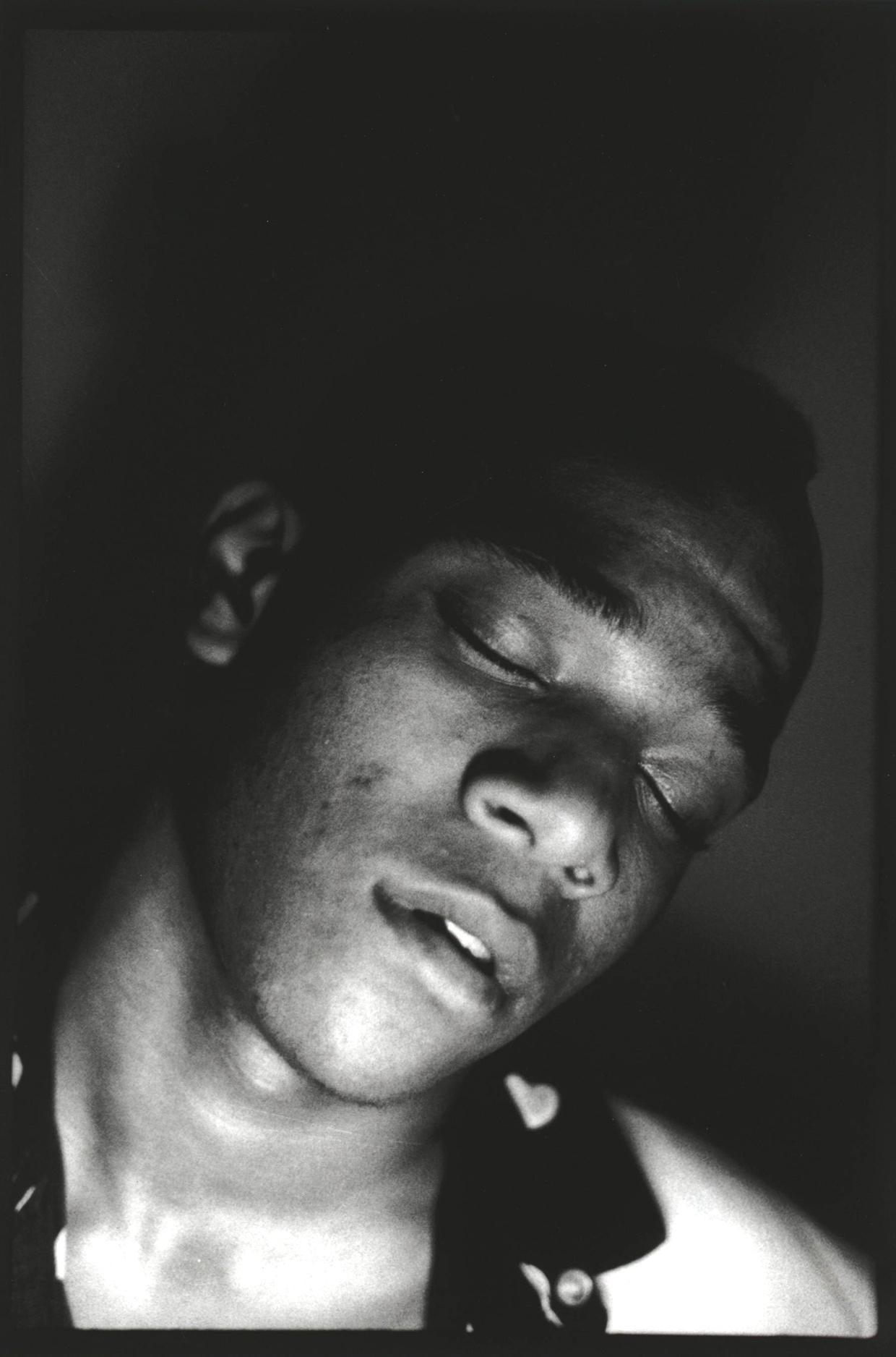 Nicholas Taylor Black and White Photograph - Jean-Michel Basquiat photograph by Nick Taylor of Gray