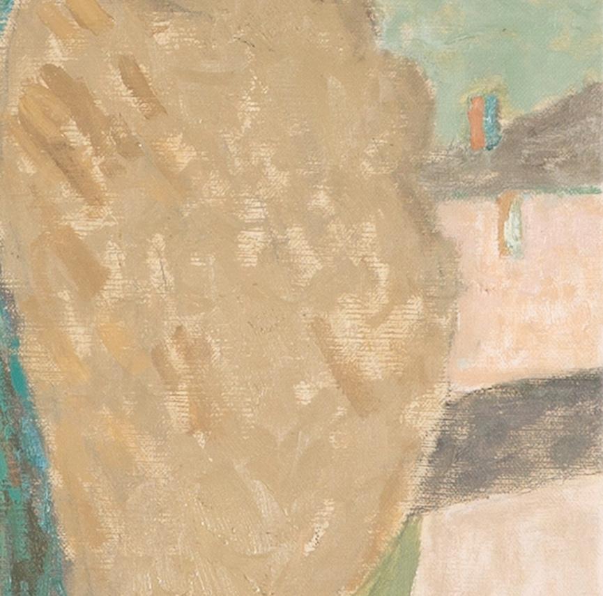 A Country Lane - Pale Minimalist Landscape Oil Painting with Figure + Horse For Sale 2