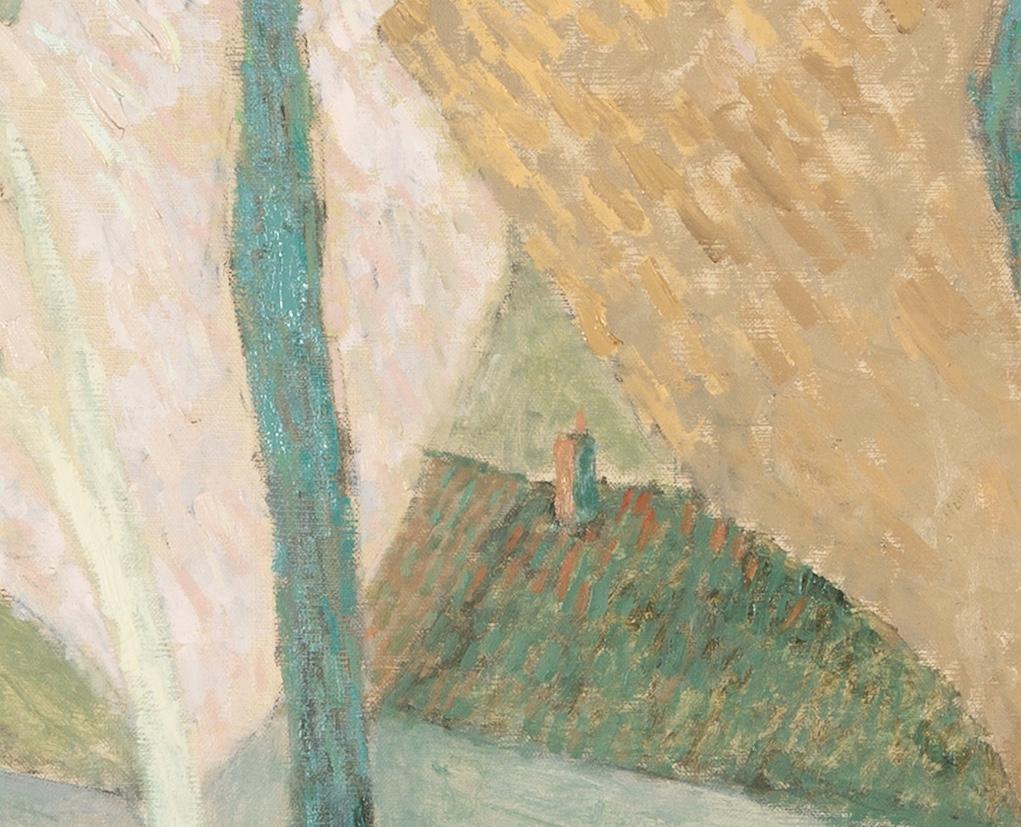 A Country Lane - Pale Minimalist Landscape Oil Painting with Figure + Horse For Sale 6