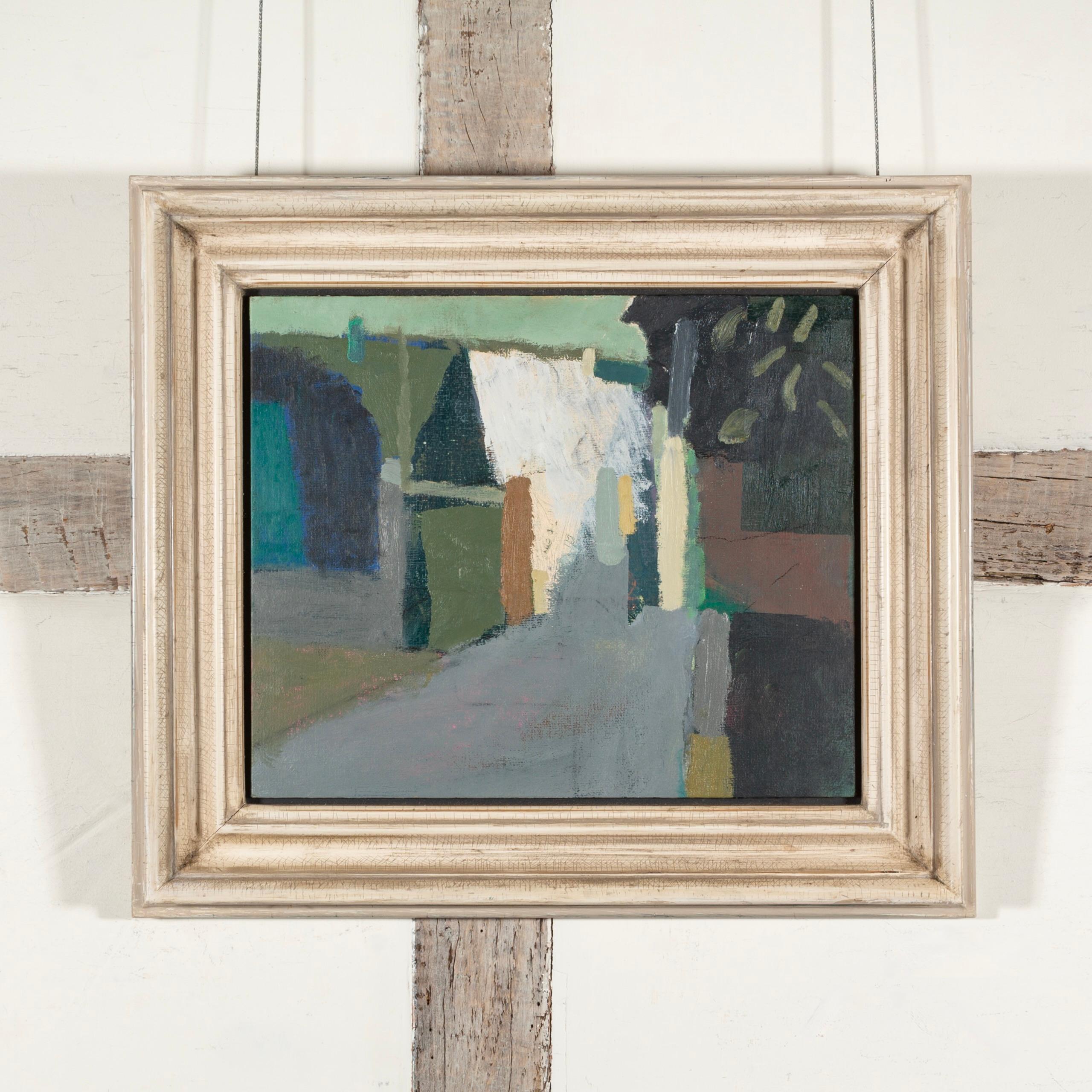 Cottage e Lane's Laugharne, 2024 - Pittura ad olio astratta minimale di paesaggio - Painting di Nicholas Turner