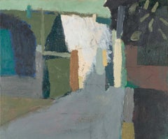 Cottage and Lane Laugharne, 2024 - Pintura al óleo de paisaje abstracto minimalista