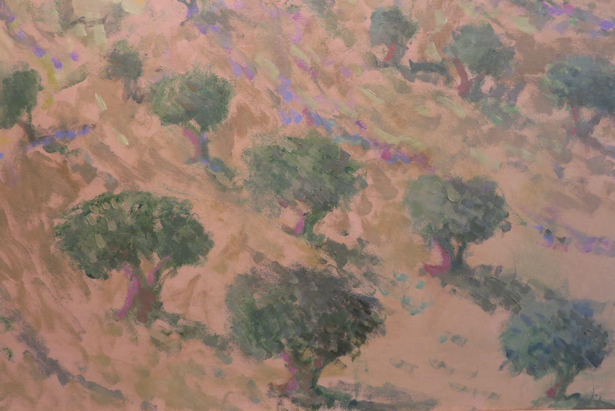 English Original post impressionist oil painting SPANISH LANDSCAPE Olive Groves - Painting by Nicholas Turner