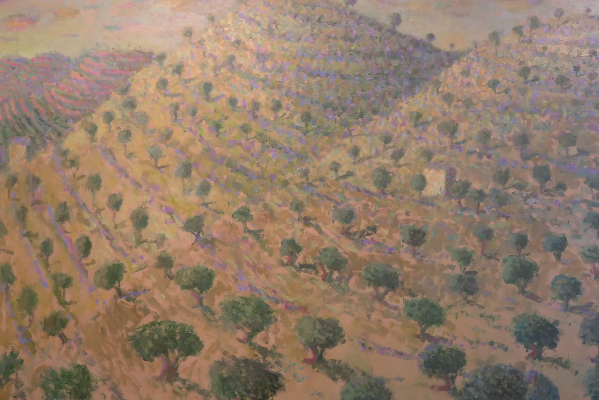 English Original post impressionist oil painting SPANISH LANDSCAPE Olive Groves - Post-Impressionist Painting by Nicholas Turner