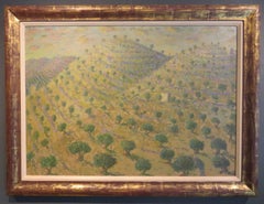 English Original post impressionist oil painting SPANISH LANDSCAPE Olive Groves 