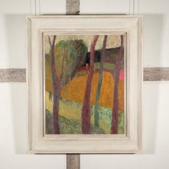 Die Figur auf dem Weg Céret, 2024 - Ölgemälde Landschaft mit Bäumen, Orange + Rot