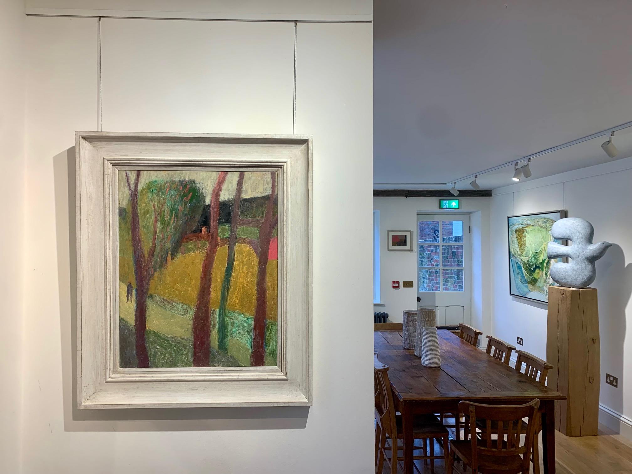 Figura en el camino Céret, 2024 - Paisaje Pintura al óleo con árboles, naranja + rojo en venta 4