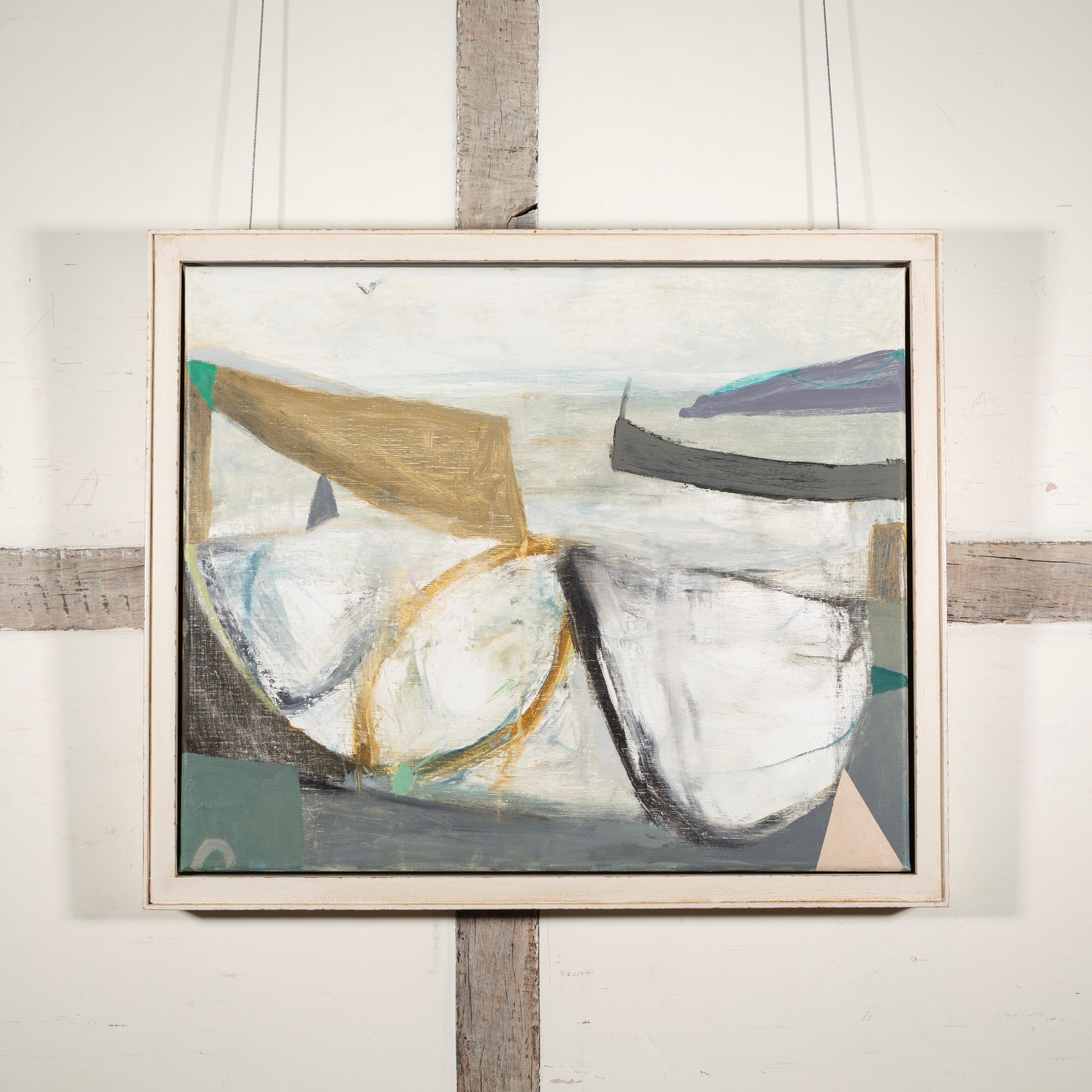 Vela grigia, 2020-2021 - Pittura ad olio astratta minimalista di paesaggio, grigio + Whiting - Painting di Nicholas Turner