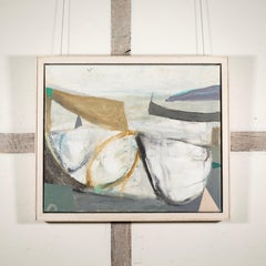 Grauer Segel, 2020-2021 - Minimalistisches abstraktes Landschaftsgemälde, Ölgemälde, Grau + Weiß