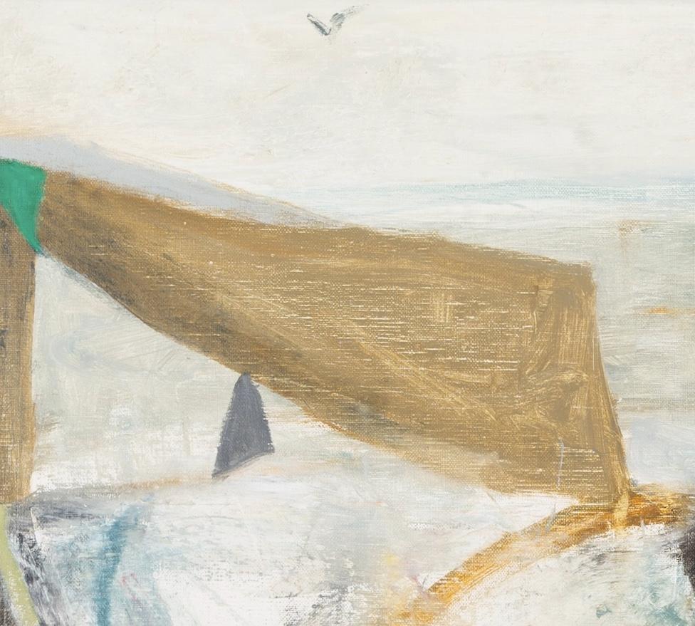 Vela grigia, 2020-2021 - Pittura ad olio astratta minimalista di paesaggio, grigio + Whiting - Landscape Painting Grigio di Nicholas Turner