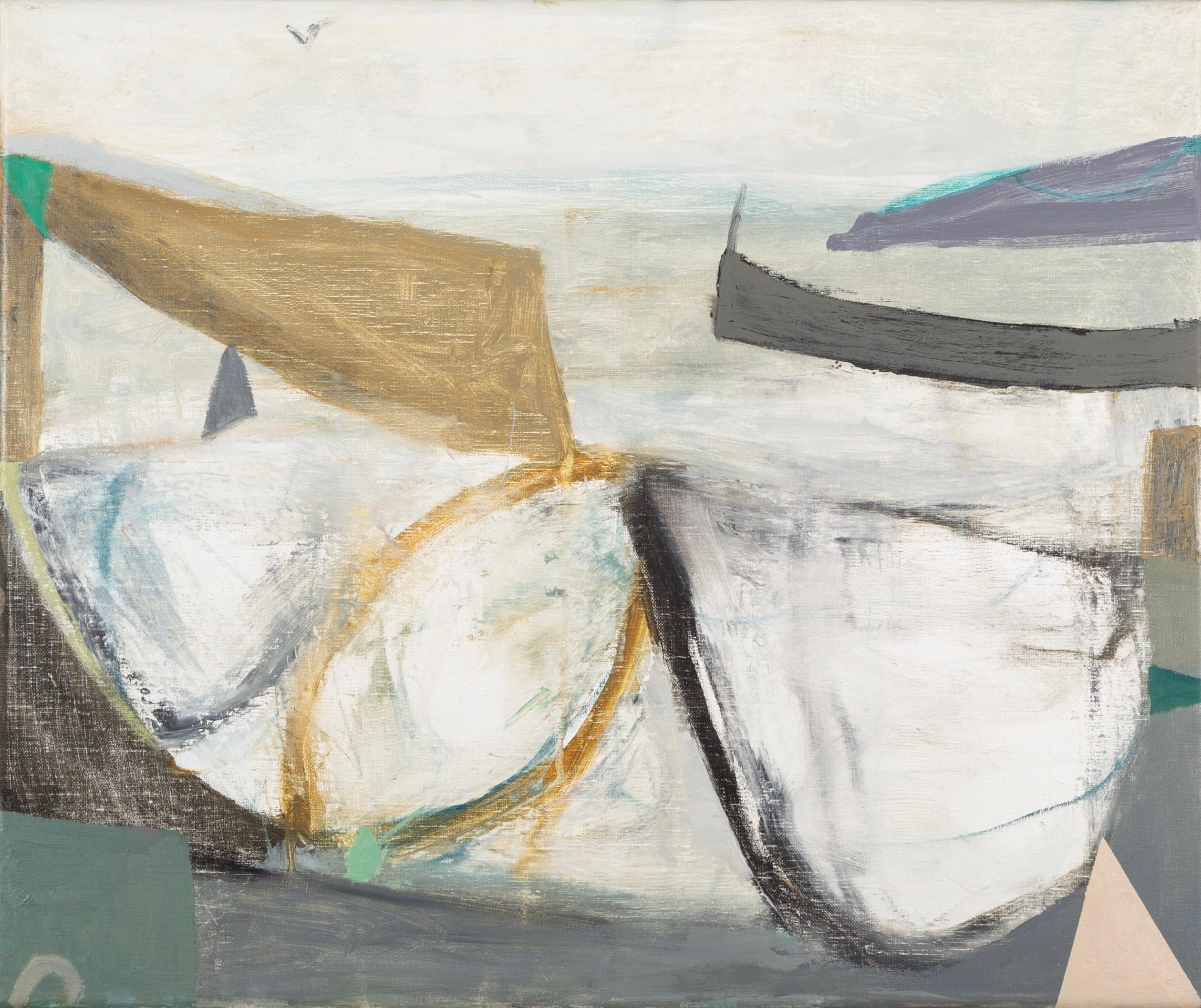 Landscape Painting di Nicholas Turner - Vela grigia, 2020-2021 - Pittura ad olio astratta minimalista di paesaggio, grigio + Whiting