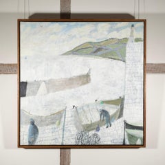 Hafen und Reusen - Weiß + Grün Zeitgenössische Seelandschaft Ölgemälde