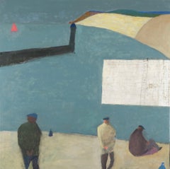 Scène de port, peinture à l'huile sur toile de Nicholas Turner, 2023
