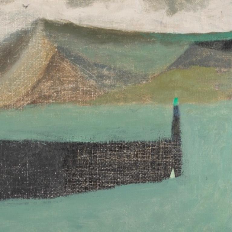 Seascape/Landscape Painting, Harbour Wall, Headland and Harbour For Sale 2