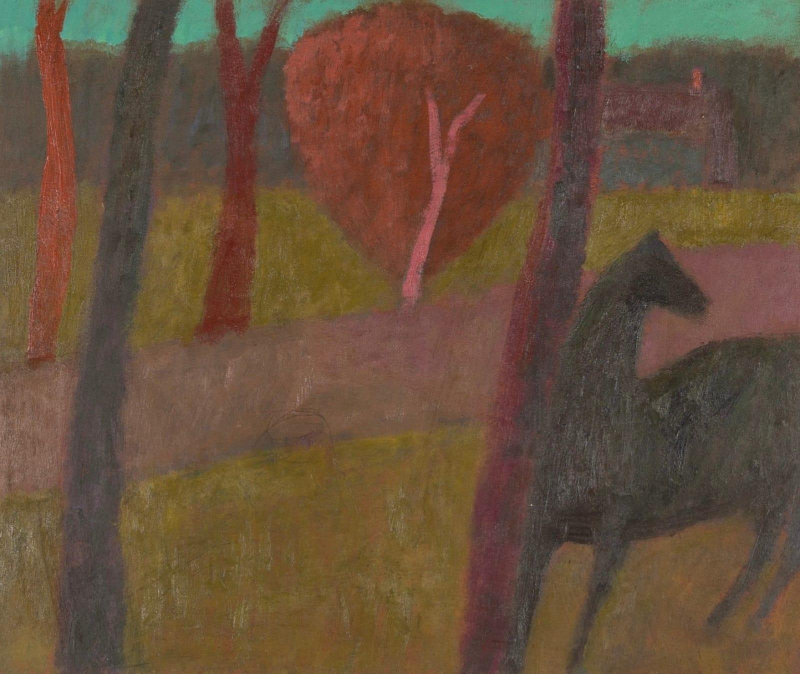 Horse Under Trees Painting by Nicholas Turner B. 1972, 2022-23

Additional information:
Medium: Oil on board
Dimensions: 25.4 x 30.5 cm
10 x 12 in
Signed, dated and titled verso.

Nicholas Turner is a painter of quiet compositions that are
