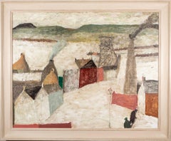 Mining Town - coastal landscape with red, black, green, orange, buildings, oil