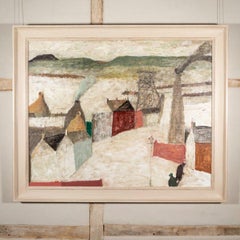 Mining Town - coastal landscape with red, black, green, orange, buildings, oil