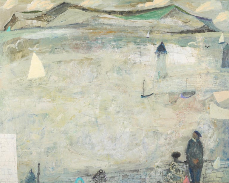 Nicholas Turner Fisherman and White Harbour 2020 landscape oil painting - Contemporary Painting by Nicholas Turner