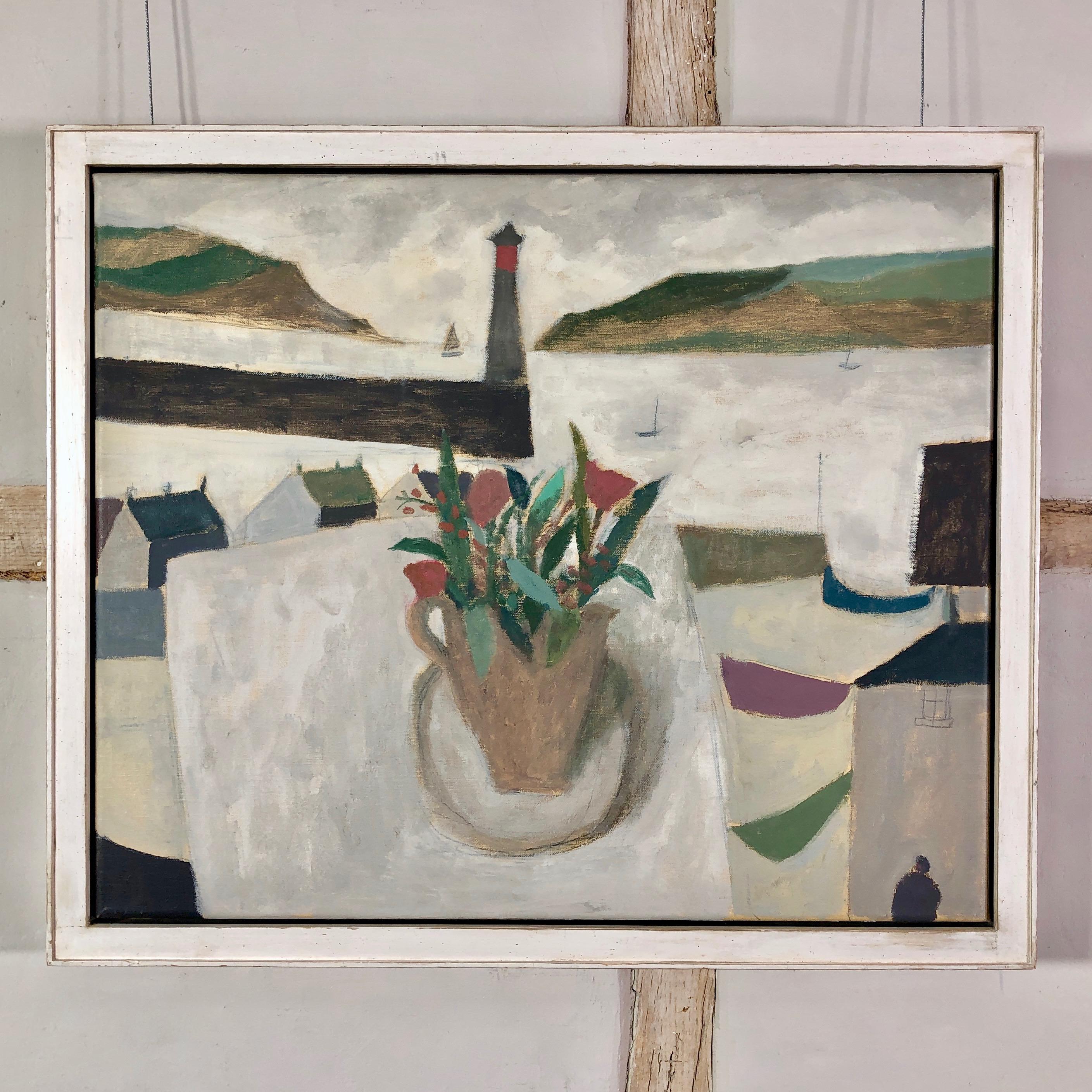 Nicholas Turner, Harbour with Flowers, oil painting. Lighthouse, Still life 1