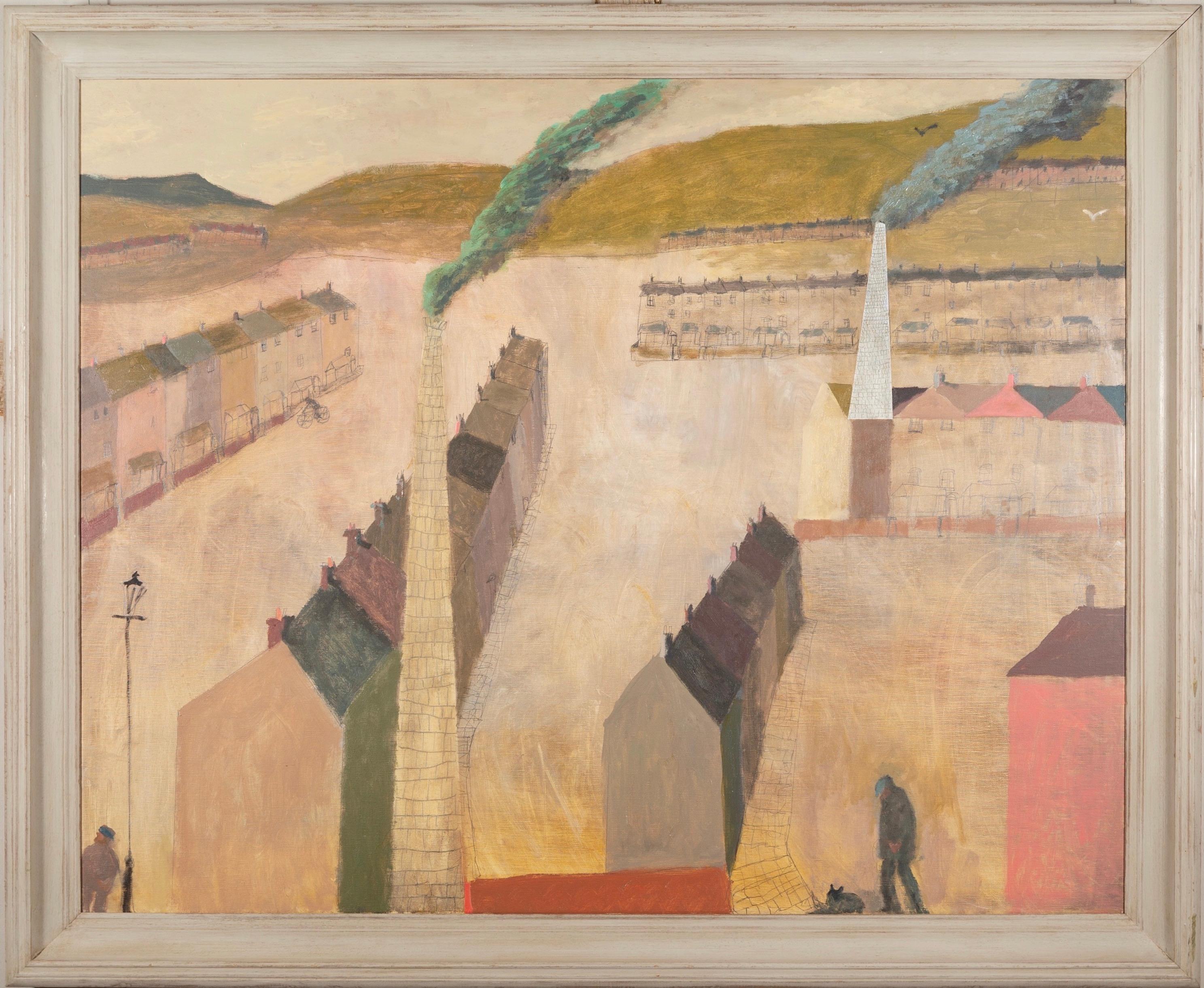 Nicholas Turner Industrial Town, Chimneys and Bike, 2020 landscape oil painting