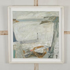 White Sea - large oil painting, coast, harbour, lighthouse, modern seascape