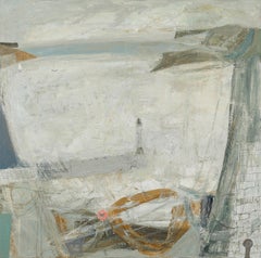 White Sea - large oil painting, coast, harbour, lighthouse, modern seascape
