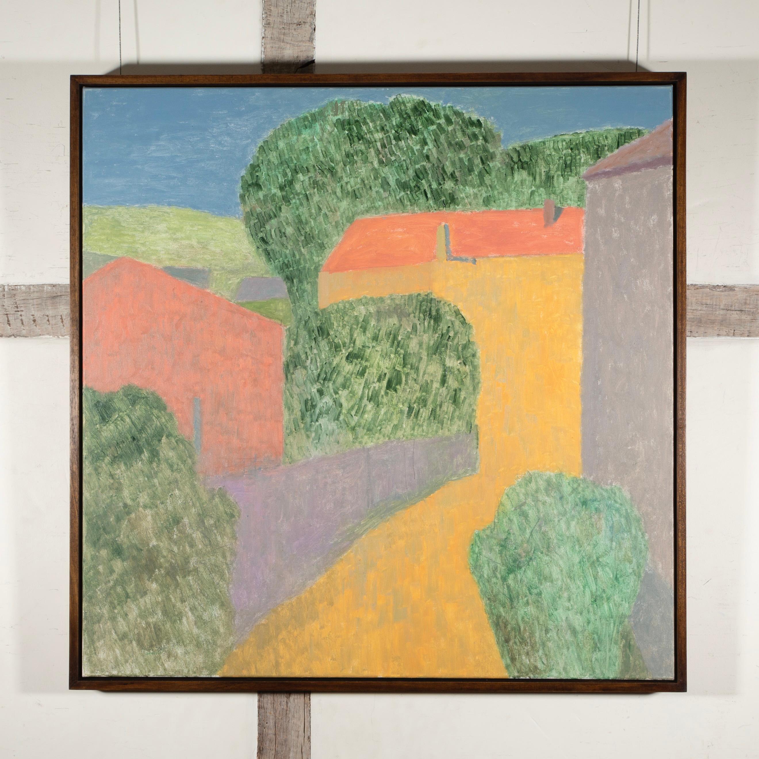 Tetto arancione a Céret, 2024 - Pittura astratta colorata di paesaggio con alberi - Painting di Nicholas Turner