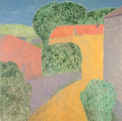 Orange Roof at Céret, 2024 - Colourful Abstracted Landscape Painting with Trees