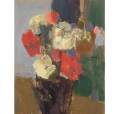 Red Flowers in Purple Jug Painting by Nicholas Turner, 2021