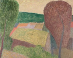 Rooftop at Céret, 2024 - Landscape Oil on Canvas Painting with Trees and Houses