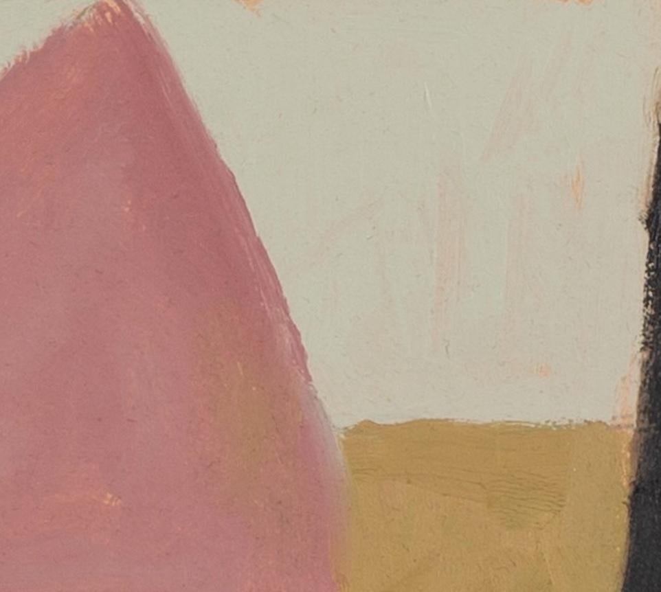Vela e muro, 2023 - Paesaggio marino astratto minimalista con barche, rosa e marrone - Abstract Painting Marrone di Nicholas Turner