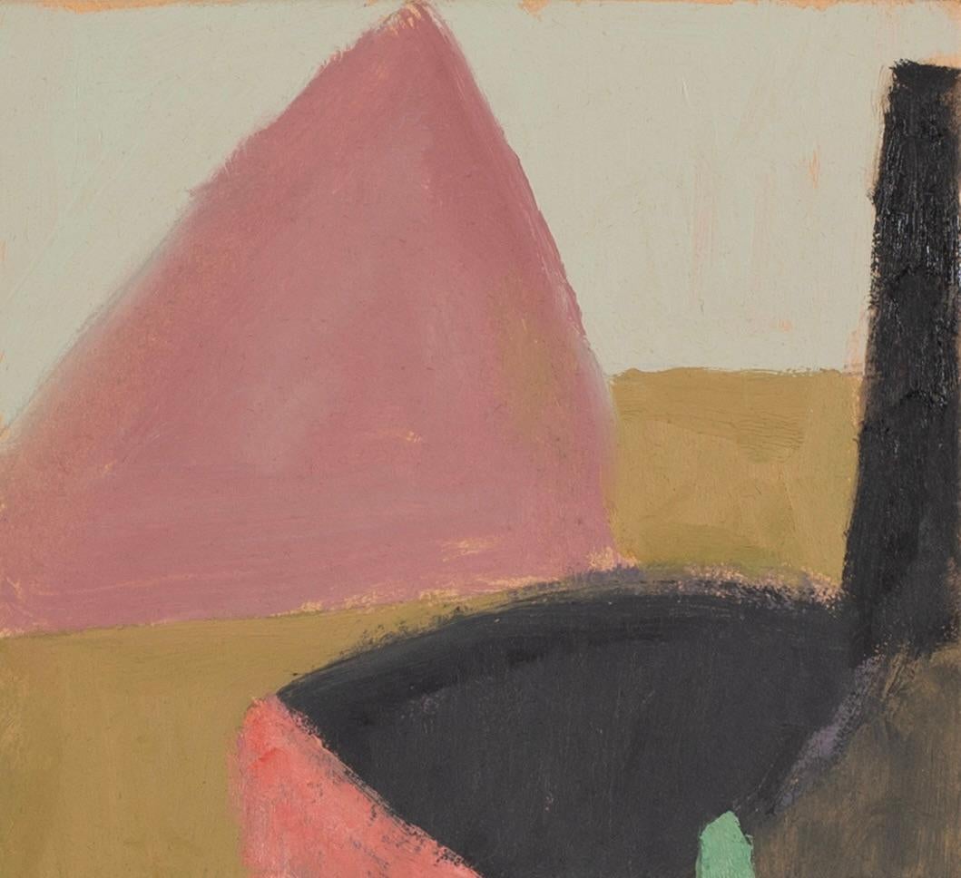 Abstract Painting di Nicholas Turner - Vela e muro, 2023 - Paesaggio marino astratto minimalista con barche, rosa e marrone