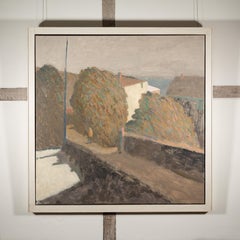 St Jeannet, Nizza - Quadro ad olio quadrato, marrone + bianco