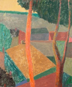 Trees Collioure - Colourful Modern Landscape Oil Painting with Houses and Trees