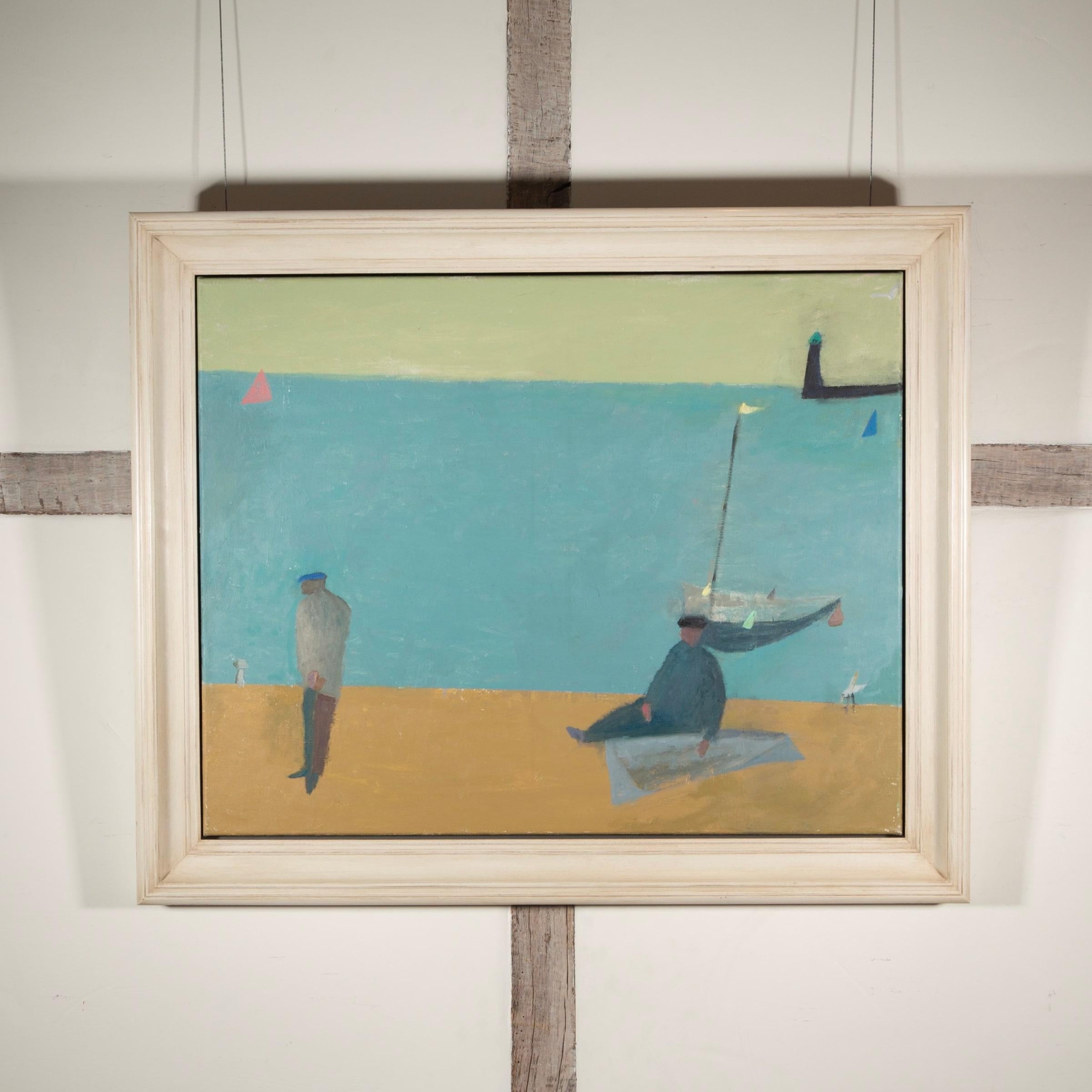 Zwei Figuren auf einem Hafen, Öl auf Leinwand Gemälde von Nicholas Turner im Angebot 1