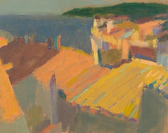 Tejado Amarillo (A Través de Cadaqués) - Pintura al Óleo Paisaje Edificio Amarillo Colorido