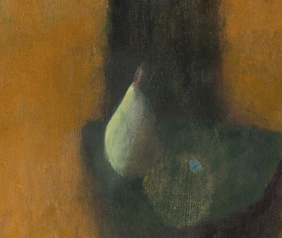Yellow Table with Figs - Contemporary Still Life Oil Painting with Bowls + Fruit For Sale 3