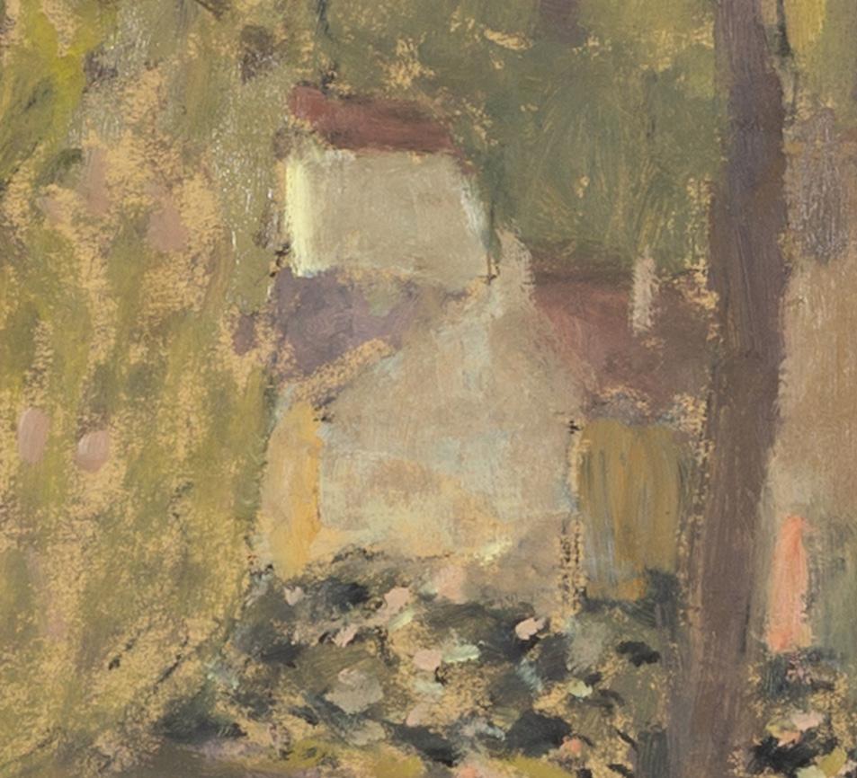 Arbre jaune, Greene & Greene - Paysage contemporain peinture à l'huile, marron, vert, jaune en vente 3