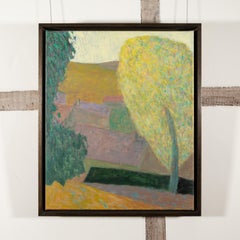 Ceret d'arbre jaune - Peinture à l'huile de paysage moderne jaune + vert avec arbres