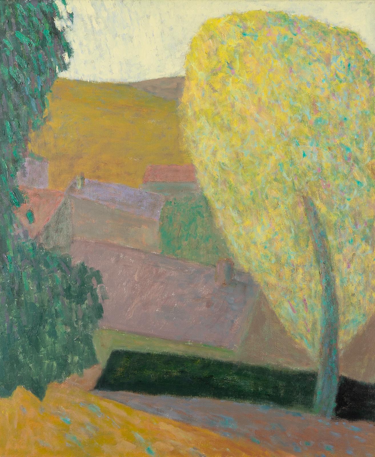Yellow Tree Ceret - Modern Yellow + Green Landscape Oil Painting with Trees