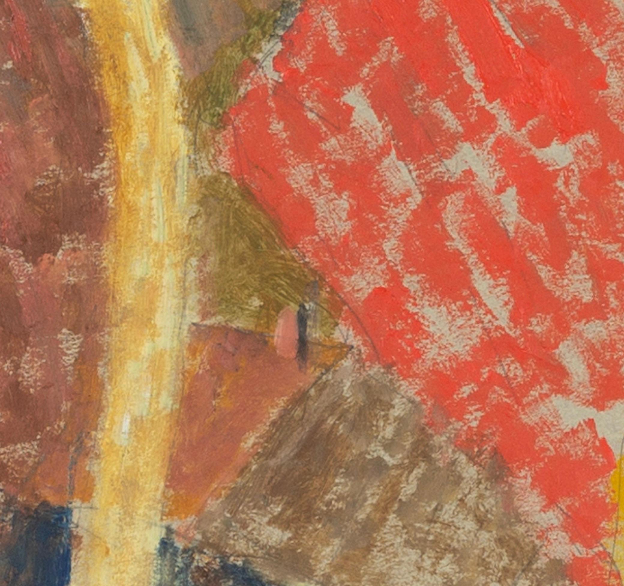 Tronchi gialli, Ceret - Pittura ad olio di paesaggio marrone + arancione con alberi in vendita 2
