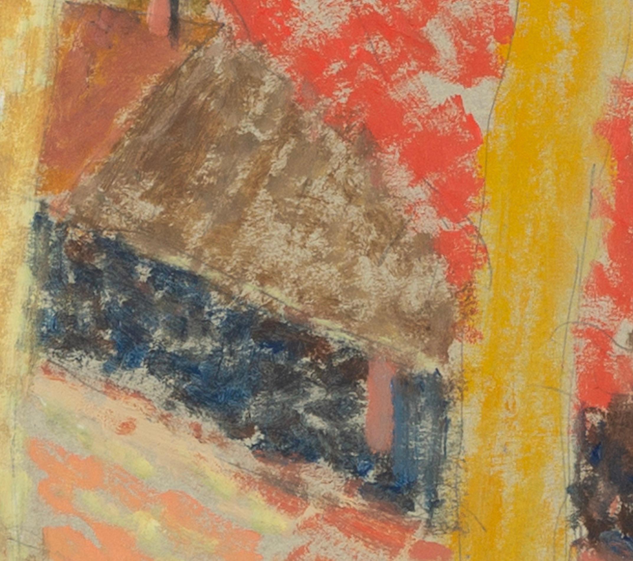 Tronchi gialli, Ceret - Pittura ad olio di paesaggio marrone + arancione con alberi in vendita 3