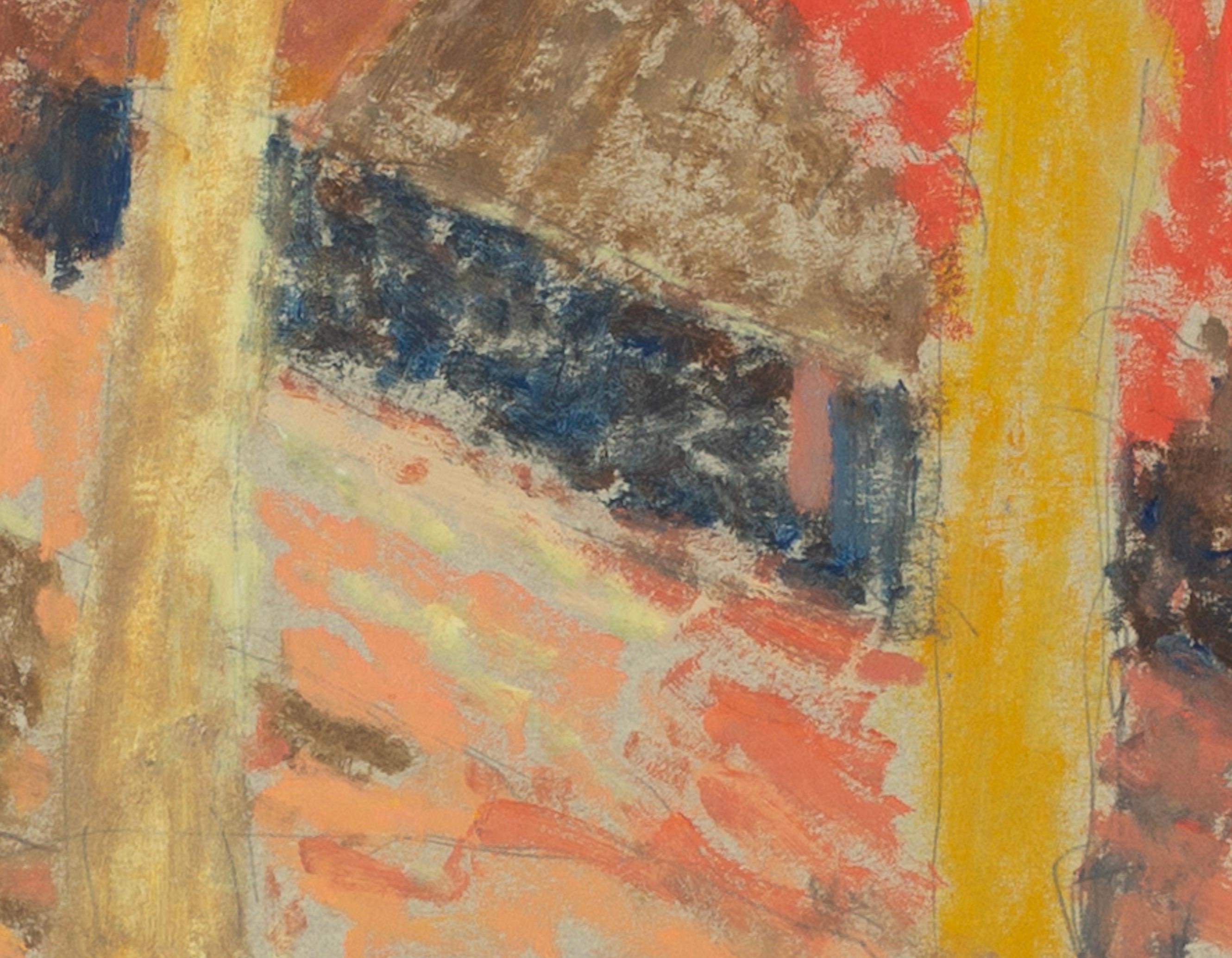 Tronchi gialli, Ceret - Pittura ad olio di paesaggio marrone + arancione con alberi in vendita 4