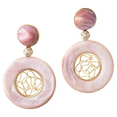 Nicholas Varney 18k Gold Pink Mother-of-Pearl Pendant Earrings